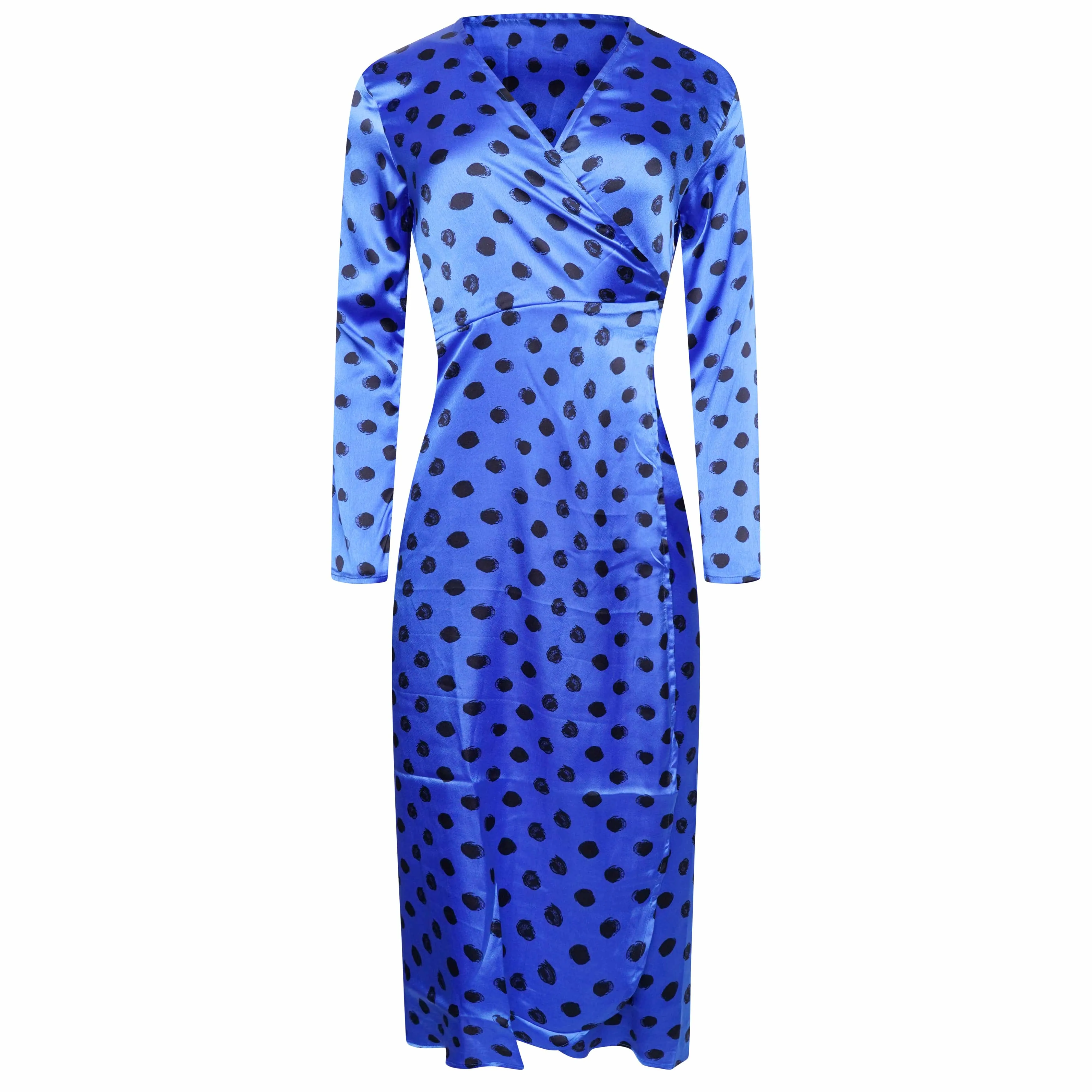 Yondal Dress In Black On Blue Polka Dot